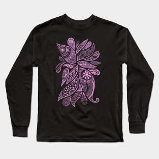 Abstract Zentangle Swirls Design (light pink on black) Long Sleeve T-Shirt